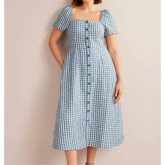 Boden Square Neck 100% Linen Midi Dress Size US 12 - Picture 1 of 11